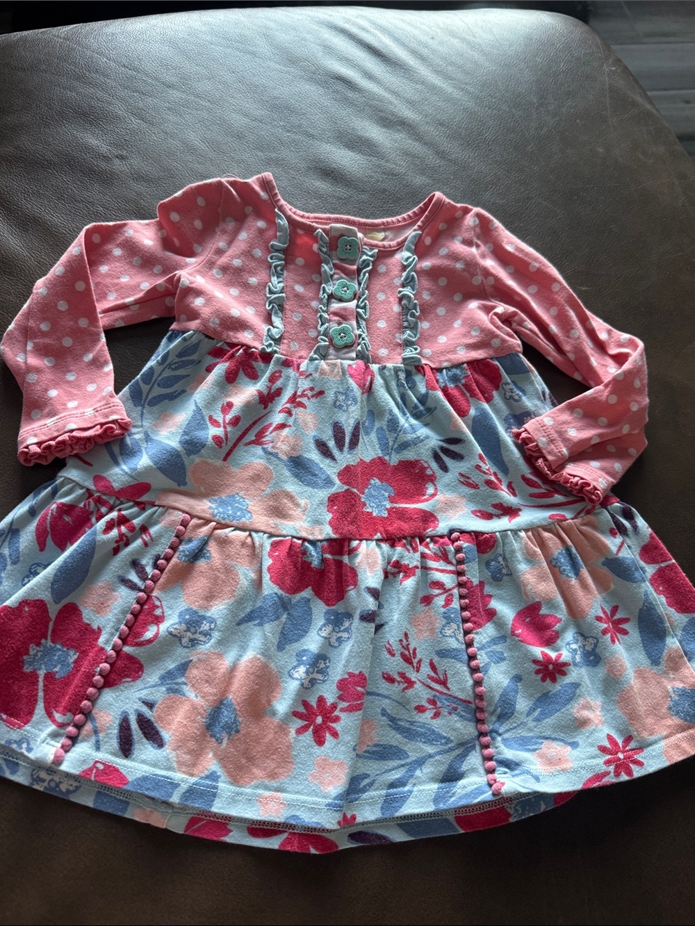 Matilda Jane Pink Polka Bodice with Blue Floral Skirt Dress